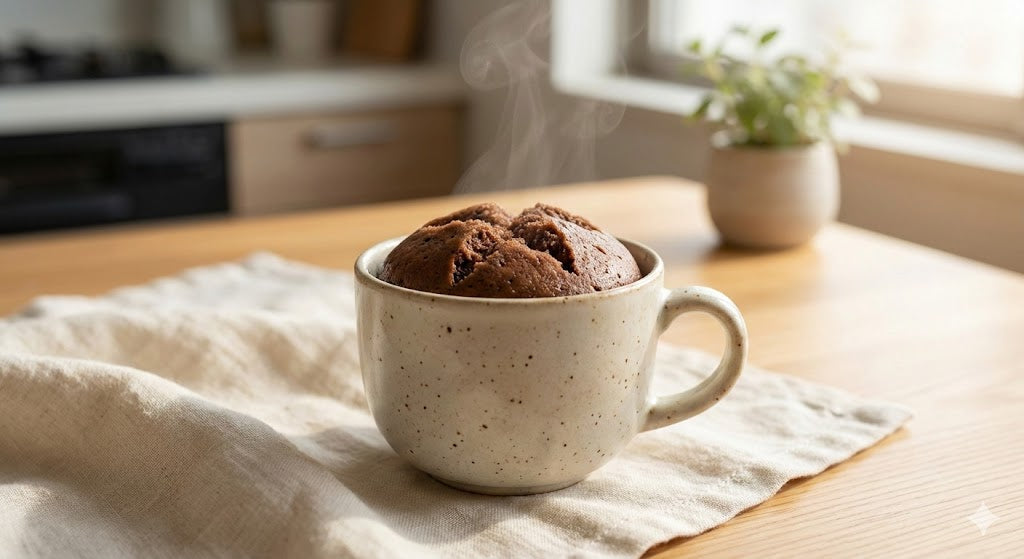 朝5分！マグカップで完結。レンジで作る米粉のココア蒸しパンレシピ